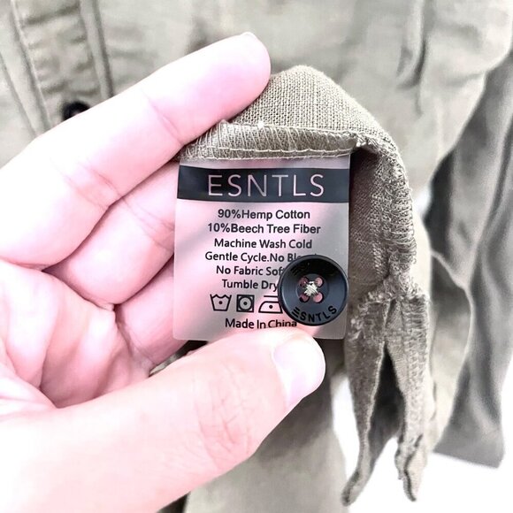 ESNTLS Tan Button Front Double Pocket Relaxed Fit Shirt Size M - Picture 3 of 4